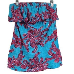 Lilly Pulitzer Wiley Ruffle Tube Top Rhode Island Reef XS/0 Strapless Knit Tee